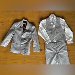 Kids Gray Formal Suit 5-Piece Set Blazer Vest Tie Shirt & Pants Boys Size 7